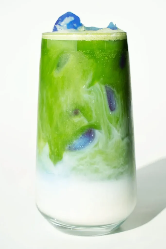 Iced Matcha Latte with Blue Ice